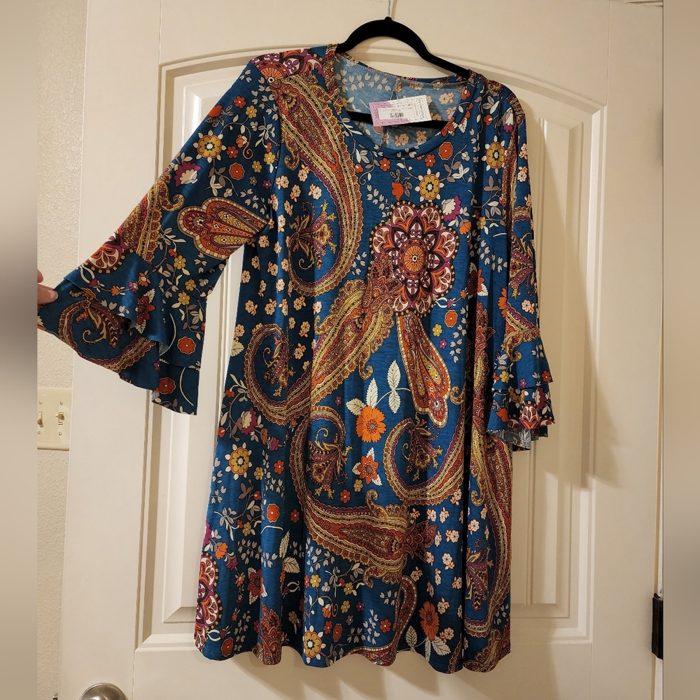 Glitzy Girlz Long Sleeve Paisley Swing Dress